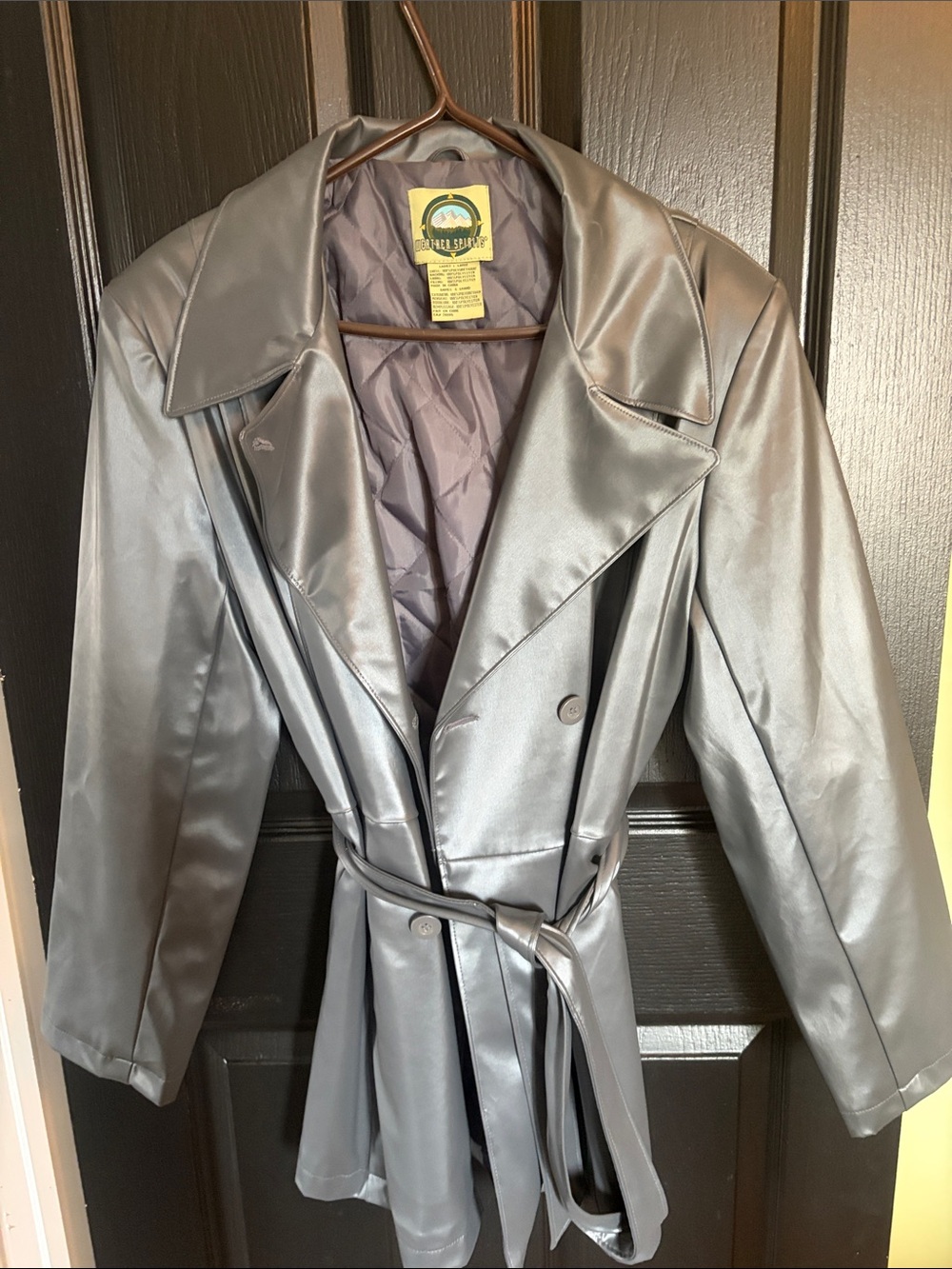 Sleek Silver Trench Coat with Belt